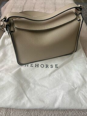The Horse Oat Pebbled Leather Shoulder Bag with Black Trim
